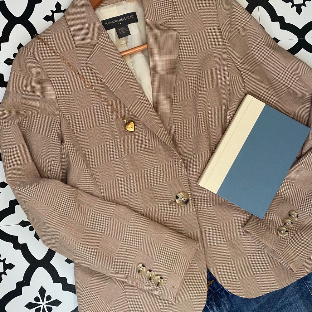 Banana Republic Plaid Blazer Tan Cream Jacket